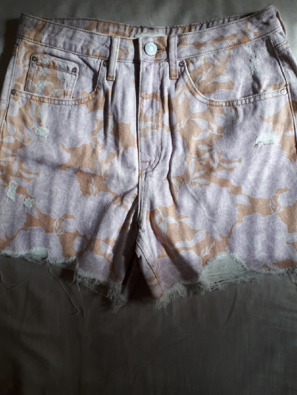 River Island Floral Boyfriend Cutoff Denim Shorts
